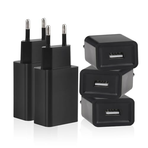 CYIOU 5 Pack Cargador USB 5V 1A Enchufe USB 5W Cabezal Cargador USB para Teléfonos Móviles Auriculares Bluetooth Relojes Inteligentes Otros Dispositivos con Interfaz USB (Negro)