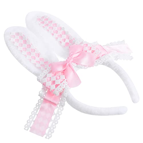 PAMINGONO うさぎ耳kcカチューシャ かわいいカチューシャ 女の子のためのヘアリボン イースター衣装カチューシャ ウサギの耳のヘアバンド ロリータヘッドドレス ピンク プラッシュ生地