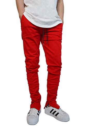 URBANJ Men's Tapered Skinny Fit Colored Denim Jogger Pants with Ankle Zip