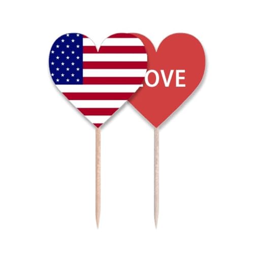 Pic à cupcakes drapeau national États-Unis en papier et bois biodégradable pour gâteau