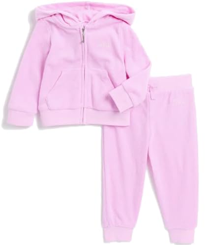 Juicy Couture Baby Girls 2-Piece Velour Set, Sweatshirt with Jogger Pant, Mauve Pink, 18 Months