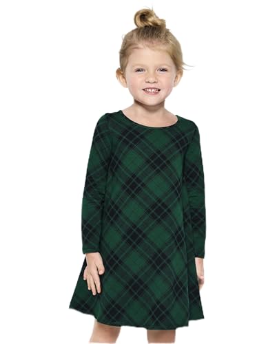 The Children's Place,and Toddler Long Sleeve Fashion Dress,2T Green Plaid