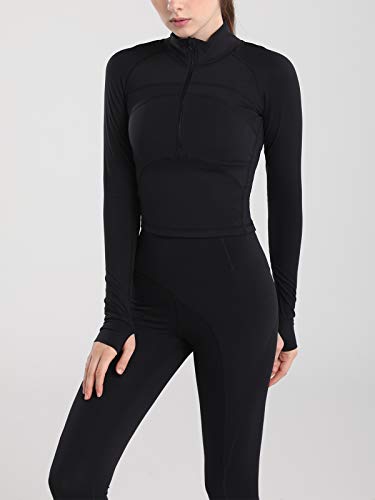 Women's Athletic Half Zip Pullover Sweatshirt Workout Top Crop Quarter Zip Pullover Yoga Running Jackets4