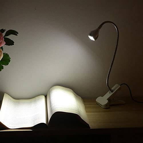 UBERSWEET Cold White, Ivory360 Degree Adjustable LED Eye Protection Desk Lamp Holder USB Flexible Neck Headboard Light Reading Book Reading Clip Lamp