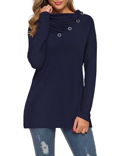 Image of WEACZZY Women's Long Sleeve Shirts Button Cowl Neck Casual Loose Tunic Tops Blouse Dressy Fashion 2026
