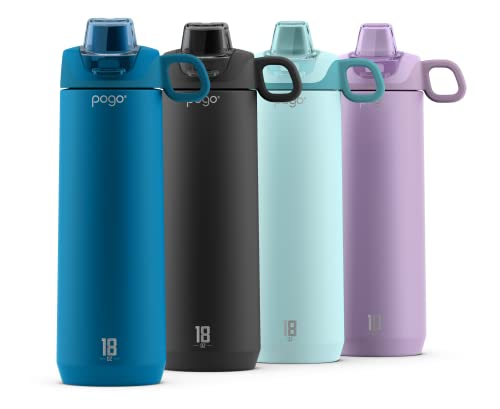 Image of Pogo Active Vacuum Insulated Stainless Steel Water Bottle with Leak Proof Chug Lid and Silicone Carry Loop, Powdercoat, Poseidon, 18 oz