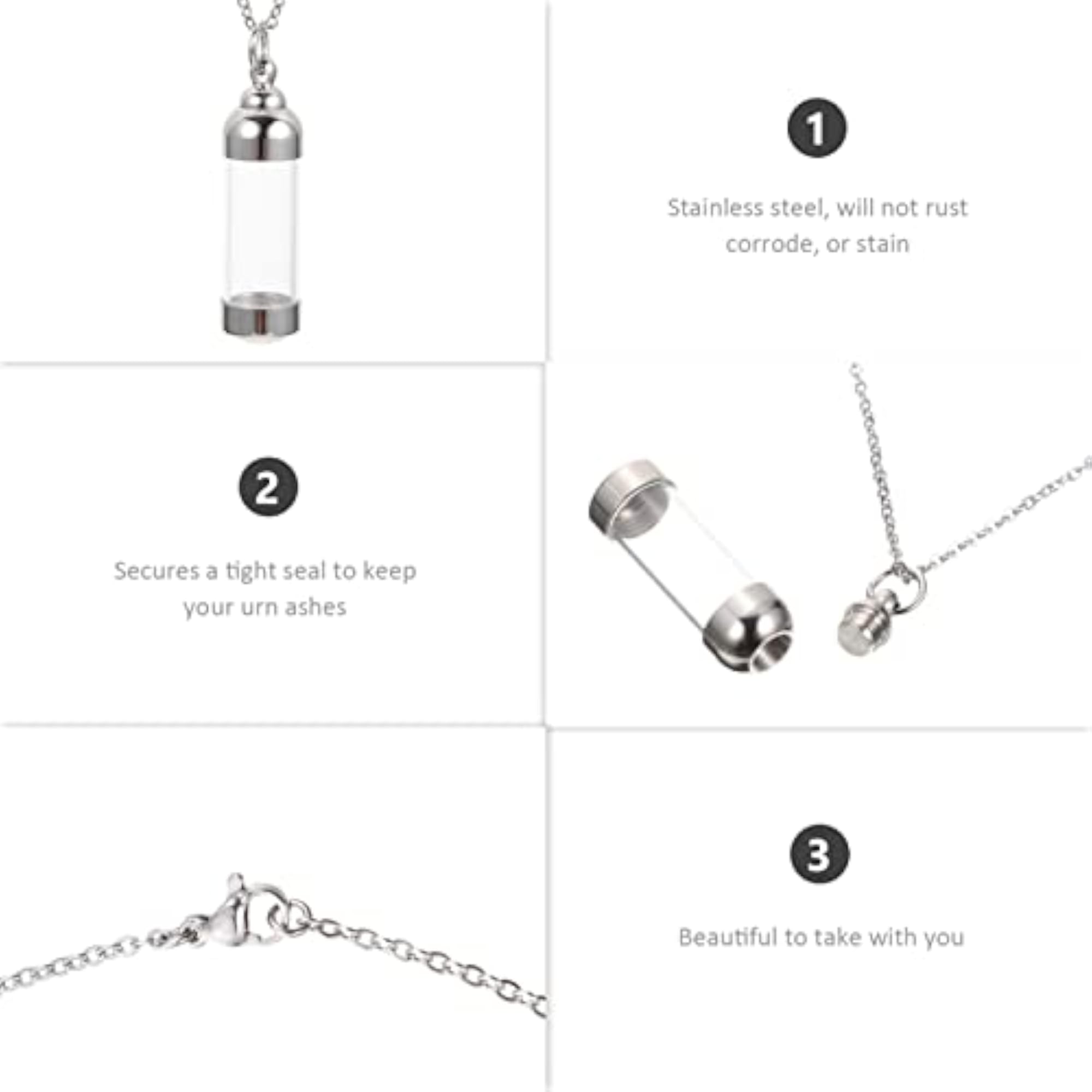 Memorial Keepsake Cylinder Cremation Ashes Necklace, Silver