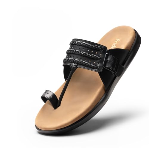 Image of Frido Puneri Chappal for Men | Available in 2 Options- Arch Support & Without Arch | Traditional Indian Leather Sandals with Memory Foam, Wide Toe Box & Zero Drop Design | Adjustable Ethnic Footwear
