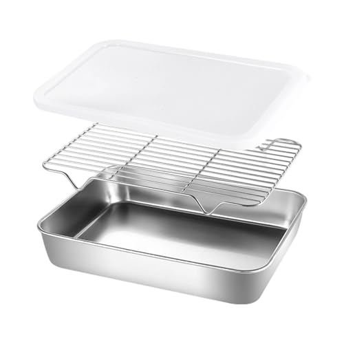 Stainless Steel BBQ Pan Plate with Cover Oven Rack for Grilling and Fridge Preservation Enduring Kitchen Food Pan