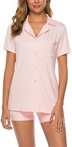 Aamikast Button Up Pajama Set for Women Shorts Short Sleeve Knit ...