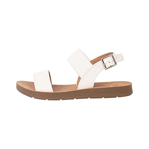 Girls Sandals Casual Open Toe Single Band with Elastic Ankle Strap Buckle Fashion Slide Flats RAIN-2