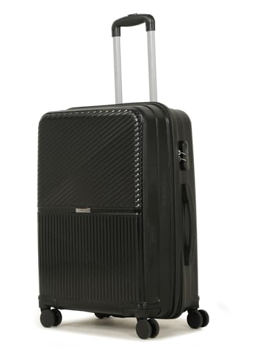 Image of Teakwood Meduim Size 8 Wheels Trolley Bag, Hard Cabin with Zipper Closure, Adjustable Push Button & Cross Side Strap, Number Lock System 360 Degree (Medium, Black)