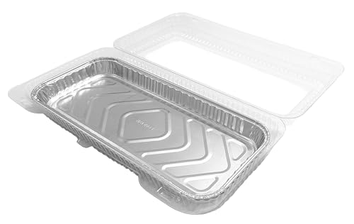 Handi-Foil 12" x 5" Oblong Aluminum Foil Danish Cake Pans w/Clear Plastic Hinged Lid Trays (Pack of 12 Sets)
