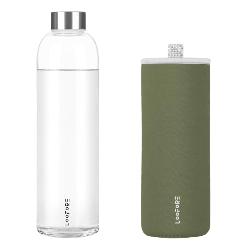 Image of Glass Water Bottle 32 oz with Lid and Neoprene Sleeve
