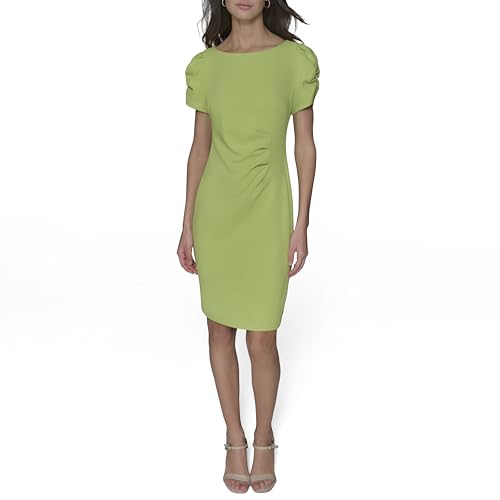 Image of KARL LAGERFELD Short Ruched Sleeve Jewel Neck Sheath Mini Dress