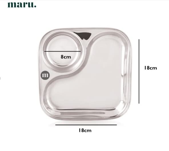 MARU Small Stainless Steel Snacks Plates with Compartments Set of 6, Durable Thali with 2-in-1 Compartment Section, Ideal for Breakfast, Snacks & Small Meals. 1