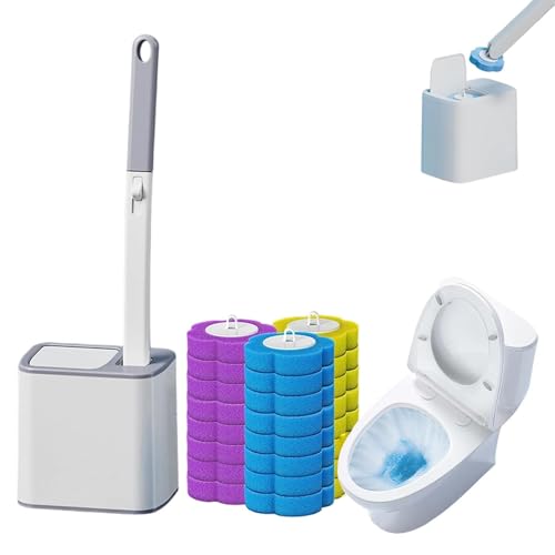 Disposable Toilet Brush Disposable Toilet Cleaner Extended Handle for Toilet Bowl Cleaners Bathroom Cleaning Bathtub (24Pcs Replacement Heads Gray)