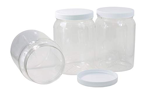 Pinnacle Mercantile Crystal Clear PET Plastic Jars with Screw on Lids 64 oz Set of 3 Wide Mouth