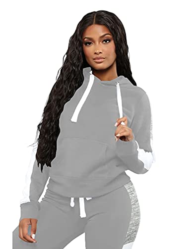 Topsrani Womens Sweatsuits Tracksuit Two Piece Outfits Casual Color Block Jogging Sweat Suits Matching Jogger Pants Set Dark Grey L #TOP4