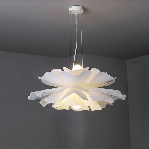 Lustre suspendu LED blanc de 40cm pour haut plafond et salon moderne
