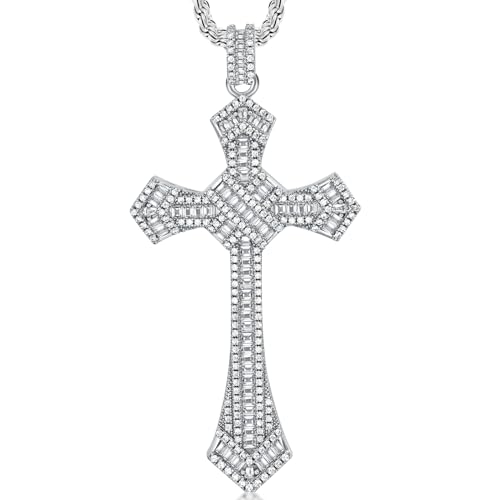 Moissanite Cross Necklace for Men Iced Out Baguette Cross