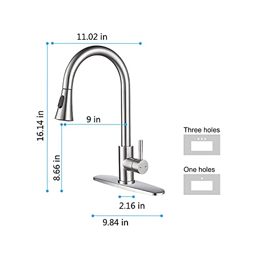 Robinet de cuisine extractible avec buse rotative 360° en inox brossé