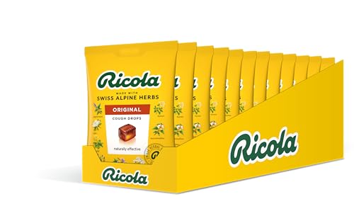 Ricola Original Cough Drops Bag, Pack of 12, Naturally Effective Throat Lozenges, Cough Sweets, 75 g