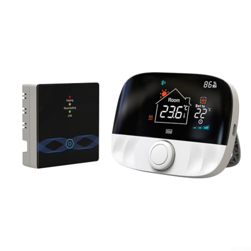 Filteilect Termostato inalámbrico RF433 para control de aplicación de calefacción de agua o caldera de gas, controlador programable semanal con control de voz, (negro)