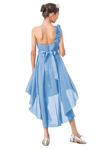 JEYPINMI Girls One Shoulder Flowers Chiffon Wedding Bridesmaid High Low Dress Pageant Prom Ball Gown4