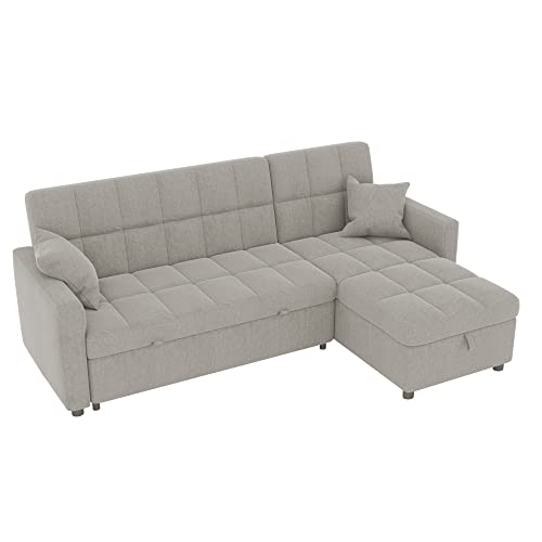 Sectional Sleeper Sofa Couch with Pull Out Bed, Sofa Bed with Storage Chaise for Living Room, Convertible L-Shaped Couch 3 Seat with Pillows (Grey) Sectional Sleeper Sofa Couch with Pull Out Bed, Sofa Bed with Storage Chaise for Living Room, Convertible L-Shaped Couch 3 Seat with Pillows (Grey)