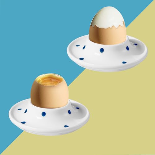 Image of Cinf Ceramic Egg Cups, Set of 2, Blue Dot Egg Holders for Breakfast