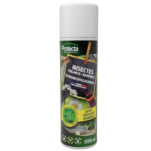 Protecta® - Répulsif Insectes Volants & Rampants - Éloigne Mouches, Moustiques, Punaises de Lit, Cafards, Fourmis & Puces - Pyrèthre + Citronellal – Formule Innovante - Action Immédiate