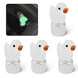 xbrtaia 4 Pack Cute Duck tire Valve caps, Glow in The Dark Tire Valve Caps, Interesting and Practical Tire Decoration, Can be Used for Cars, Motorcycles, Trucks, and Bicycles.(White)