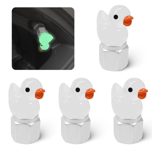 xbrtaia 4 Pack Cute Duck tire Valve caps, Glow in The Dark Tire Valve Caps, Interesting and Practical Tire Decoration, Can be Used for Cars, Motorcycles, Trucks, and Bicycles.(White)