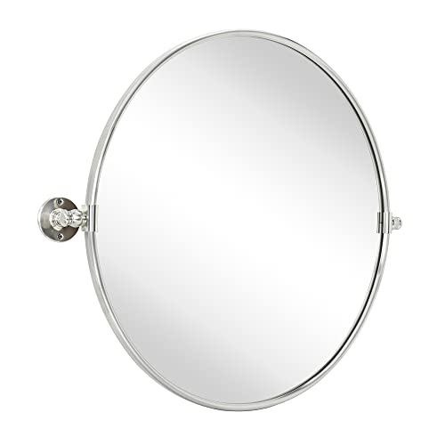 Image of Round Pivot Bathroom Mirror Brushed Nickel Circle Metal Framed Tilting Vanity Mirrors for Wall, Overall 27.98 x 24 inches (Mirrror 24 x 24 inches)