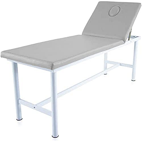 QUIRUMED Table de Massage Fixe en Acier, Similicuir, Argent, avec visière, Trou Facial, Dossier réglable, légère, 186 x 62 x 69 cm, jusqu'à 120 kg.