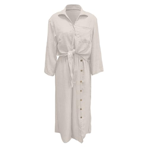 Ensemble uni manches longues boutonnage devant pantalon à poches - 4
