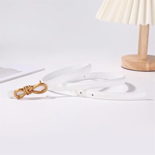 Women’S Fashion Genuine Cowskin Leather 1.5Cm Geometric Gold Bow Knotted Thin Adjustable Waist Belt4