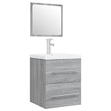 mtlskopl Mobile sottolavabo con lavabo da incasso, grigio Sonoma, mobile da bagno da parete in legno con lavabo in ceramica e cassetto, set di mobili da bagno, 41 x 38,5 x 48 cm