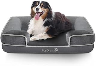 FurDreams Extra Padded Pet Sofa Bed for Dogs & Cats | Non-Slip Base | Warm Puppy Bed with Removeable Orthopaedic Memory Foam Mattress | Flannel Zipper and Machine Washable Cover | (Extra Large)