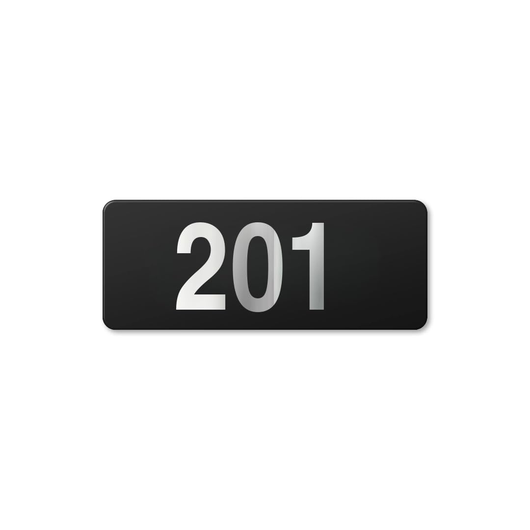 Modern Hotel Room Number Plates - 201|Black Acrylic Board Fixed Silver Color PVC Waterproof Sticker | Easy Installation Type Double Sided Tape Fixed on Backside-image-25