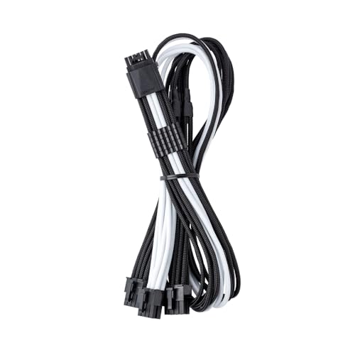 CableMod E-Series Pro ModMesh Sleeved 12VHPWR StealthSense PCI-e Cable for EVGA G/G+ / P/P+ / T (Black + White, 16-pin to Triple 8-pin, 60cm)