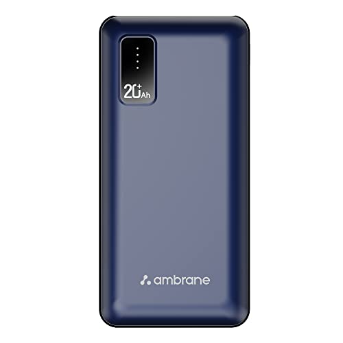 Image of Ambrane 20000mAh Power Bank with 10.5W Fast Charging, Dual USB Output, Made in India, Multi-Layer Protection, Wide Compatibility, Stylish & Compact Design + Free Type-C Cable (Capsule 20, Blue)