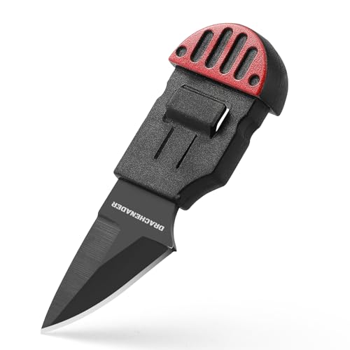 DRACHENADER Messer klein Outdoor Mini-Taschenmesser mit Scheide feststehende Klinge aus rostfreiem Stahl, Rot& Schwarz