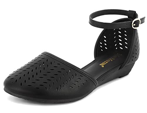 MaxMuxun Women's Ankle Strap Cage Closed Toe Flat Sandals Black Size 7
