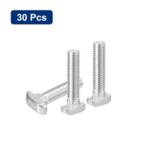 Image of uxcell 30Pcs T-Slot Bolts, M8 x 40mm Hammer Head Bolt T Screw Drop-in Stud for 4040 Series T-Slot Aluminum Extrusion Profile, 304 Stainless Steel, Silver