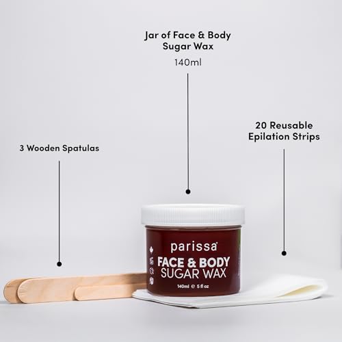 Natural Microwavable Sugar Wax for Facial Hair Removal | Gentle on Sensitive Skin, Hypoallergenic | Includes 20 Strips | 5 fl oz (140 mL)