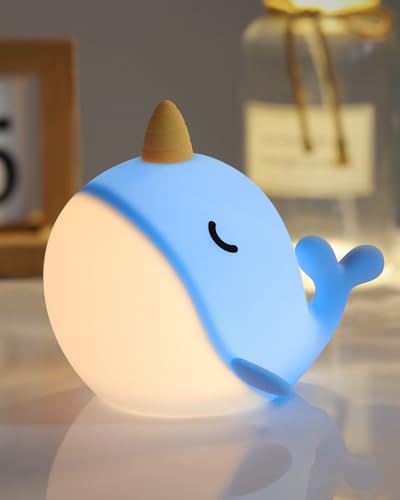 Fuloon Narwhal Night Light with Whale Shape, Squishy Silicone Kids