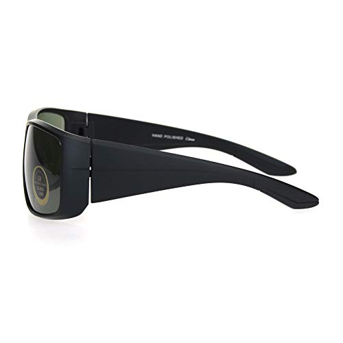 SA106 Mens Thick Temple Glass Lens Rectangular Warp Black Cholo Sunglasses3