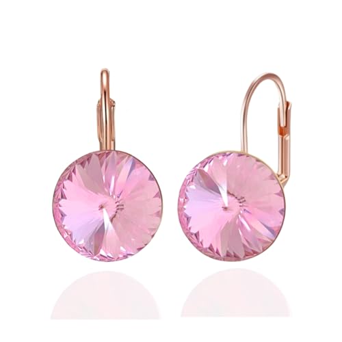 YONVUN Boucles d’oreilles en cristal autrichien | Plaqué 18K / Or Rose Zircon Pierre Précieuse Pierre de naissance Cerceau Suspendu pendantes Bijoux Cadeau...